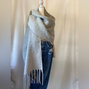 Anthropologie Mer Sea Cozycore Oversized Tassel Fringe Ombré Grey Blanket Scarf